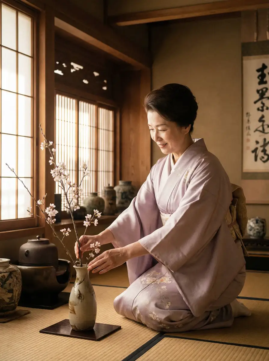 一位优雅的 百花视频-多彩影视资源|热门电影|高清视频 在和室中插花